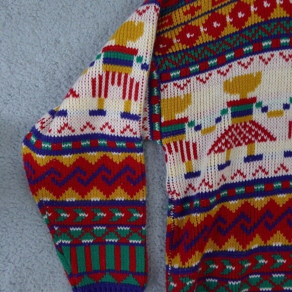 Vintage One Step Up Sweater Womens M  Bright Colors Dancing All Over 80s Loose - Picture 5 of 10